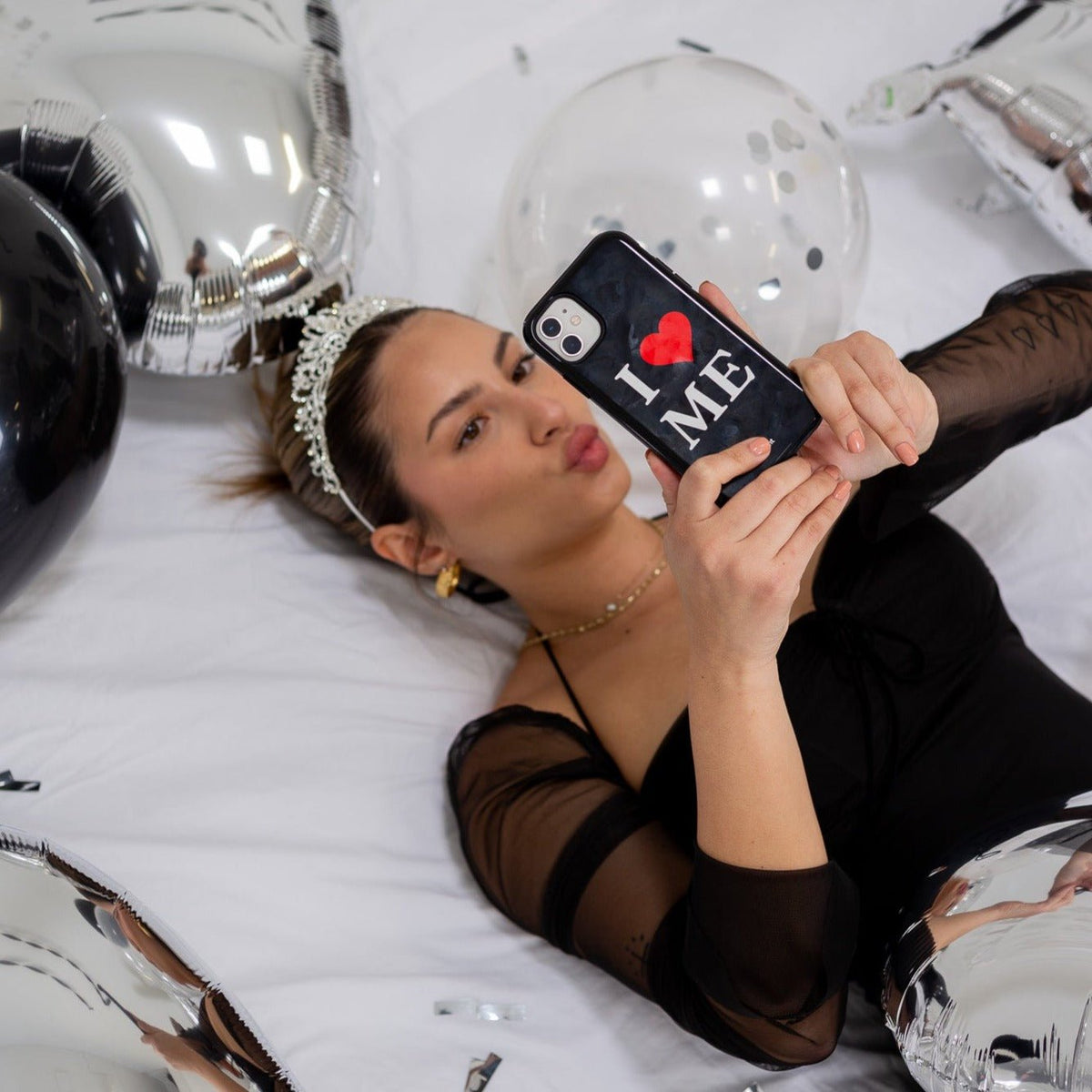 I Love Me in Black iPhone Case