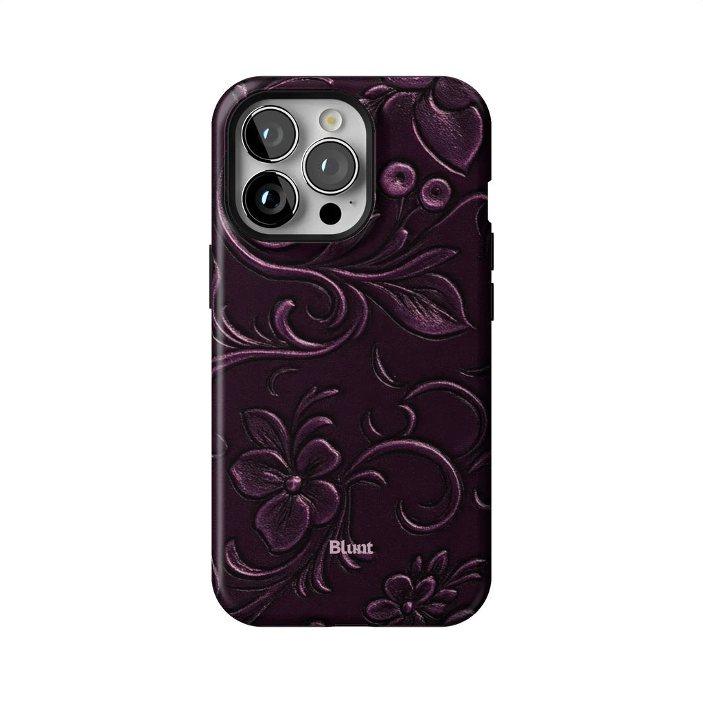 Plum Tooled Leather iPhone Case