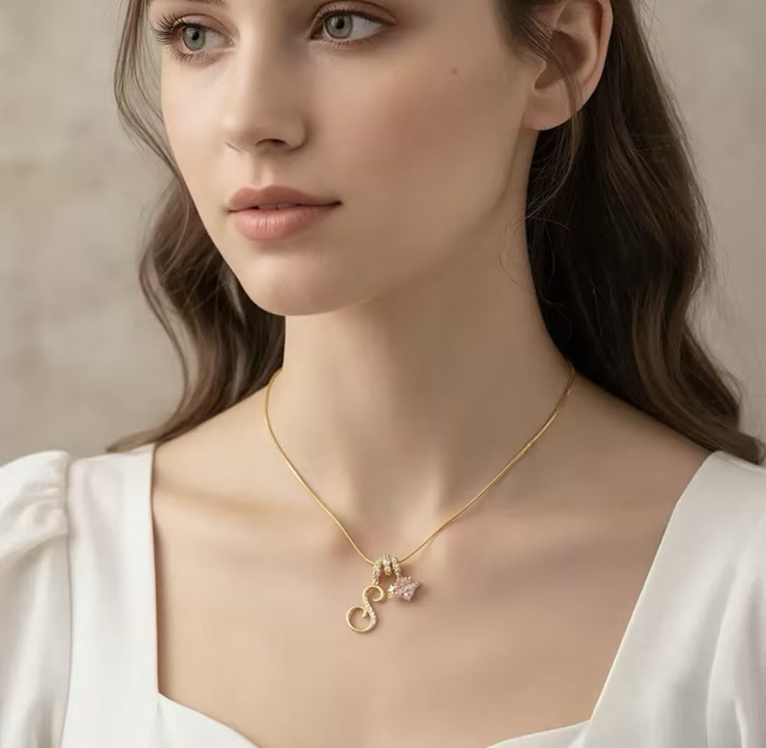 Miami Valentine’s Day Alphabet Necklace – Dopamine-Style Girly Copper & Zircon Chain