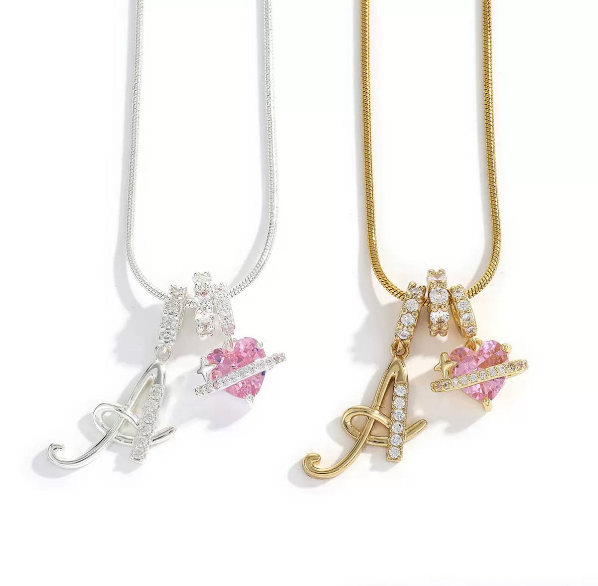 Miami Valentine’s Day Alphabet Necklace – Dopamine-Style Girly Copper & Zircon Chain