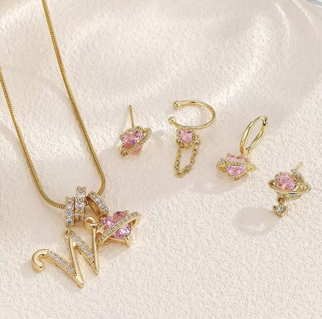 Miami Valentine’s Day Alphabet Necklace – Dopamine-Style Girly Copper & Zircon Chain
