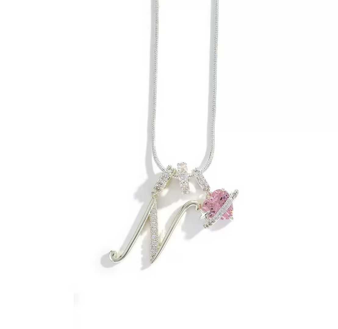 Miami Valentine’s Day Alphabet Necklace – Dopamine-Style Girly Copper & Zircon Chain