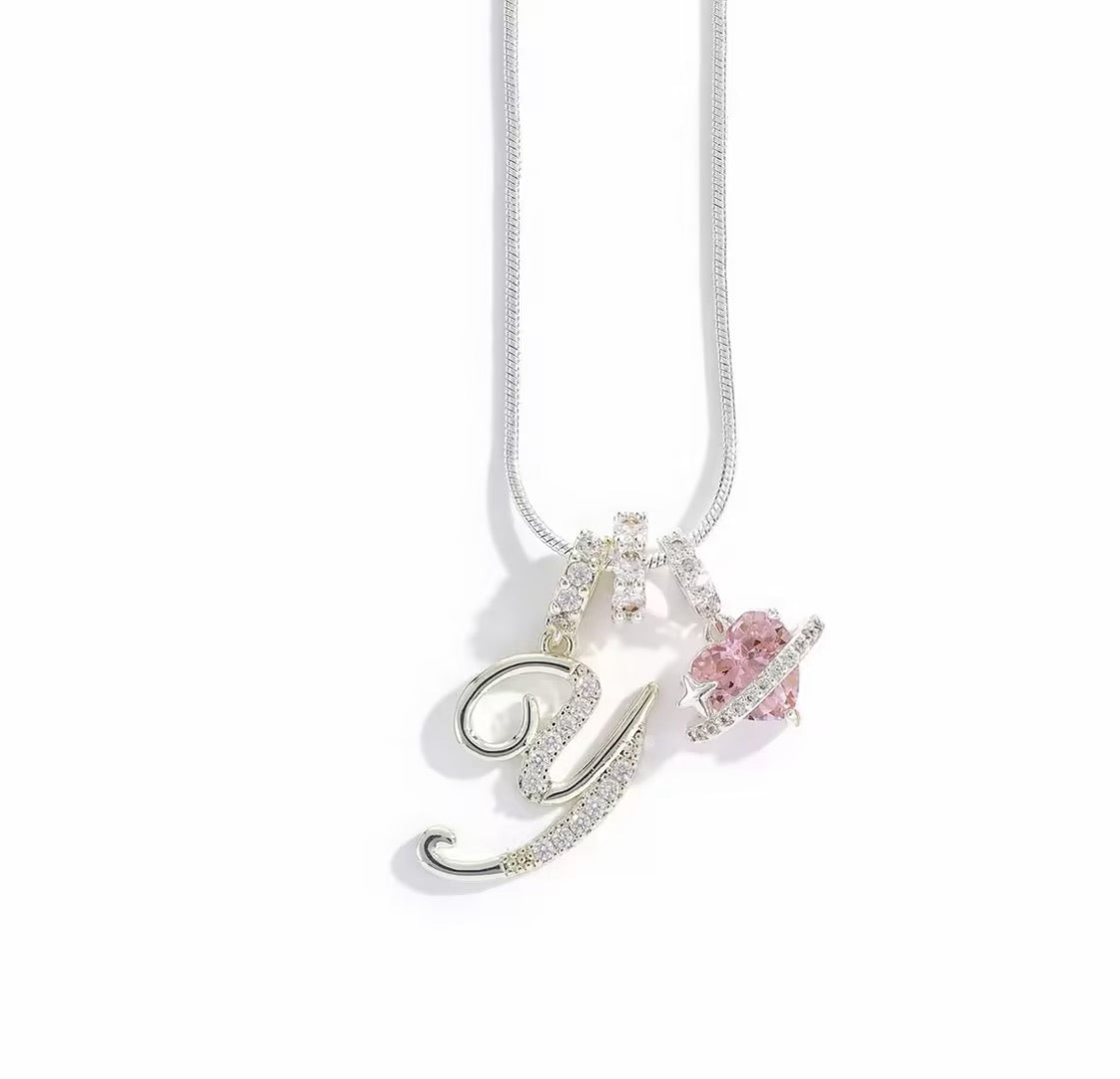 Miami Valentine’s Day Alphabet Necklace – Dopamine-Style Girly Copper & Zircon Chain