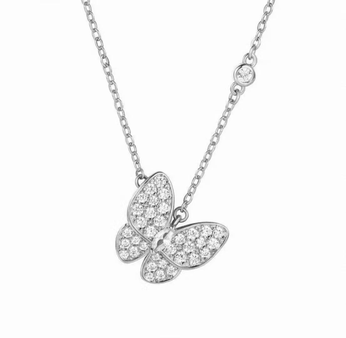 White Mother-of-Pearl Butterfly Necklace – Women’s "Insta-Style" Chic, Sophisticated, and Fully Diamond-Encrusted Butterfly Collarbone Chain