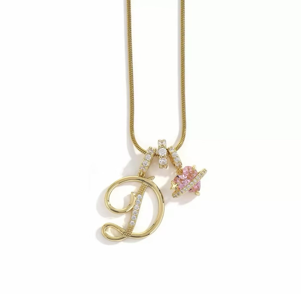 Miami Valentine’s Day Alphabet Necklace – Dopamine-Style Girly Copper & Zircon Chain