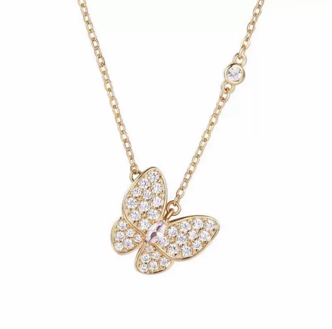 White Mother-of-Pearl Butterfly Necklace – Women’s "Insta-Style" Chic, Sophisticated, and Fully Diamond-Encrusted Butterfly Collarbone Chain