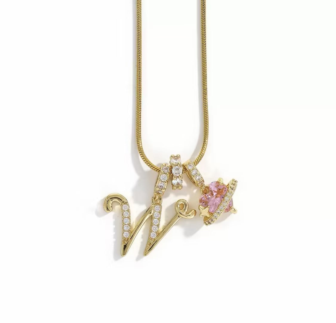 Miami Valentine’s Day Alphabet Necklace – Dopamine-Style Girly Copper & Zircon Chain
